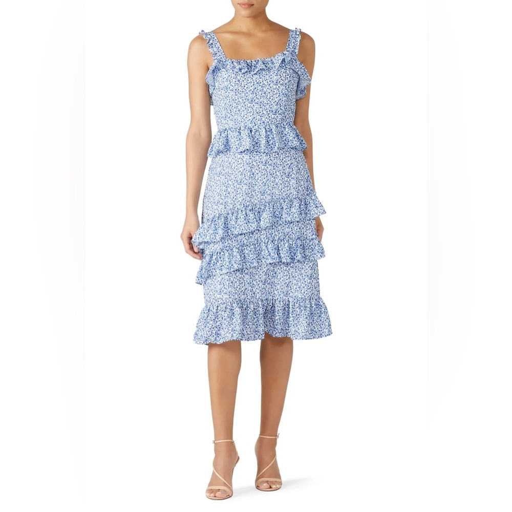 Alexia Admor Blue Ivory Floral Tiered Ruffle Dress Sz 4